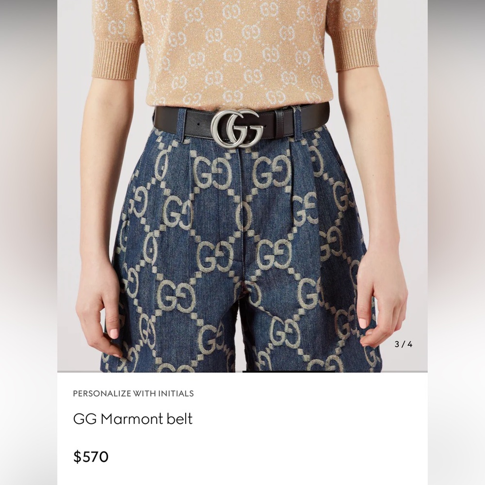 Gucci Black Belt with silver GG - Picture 2 of 8